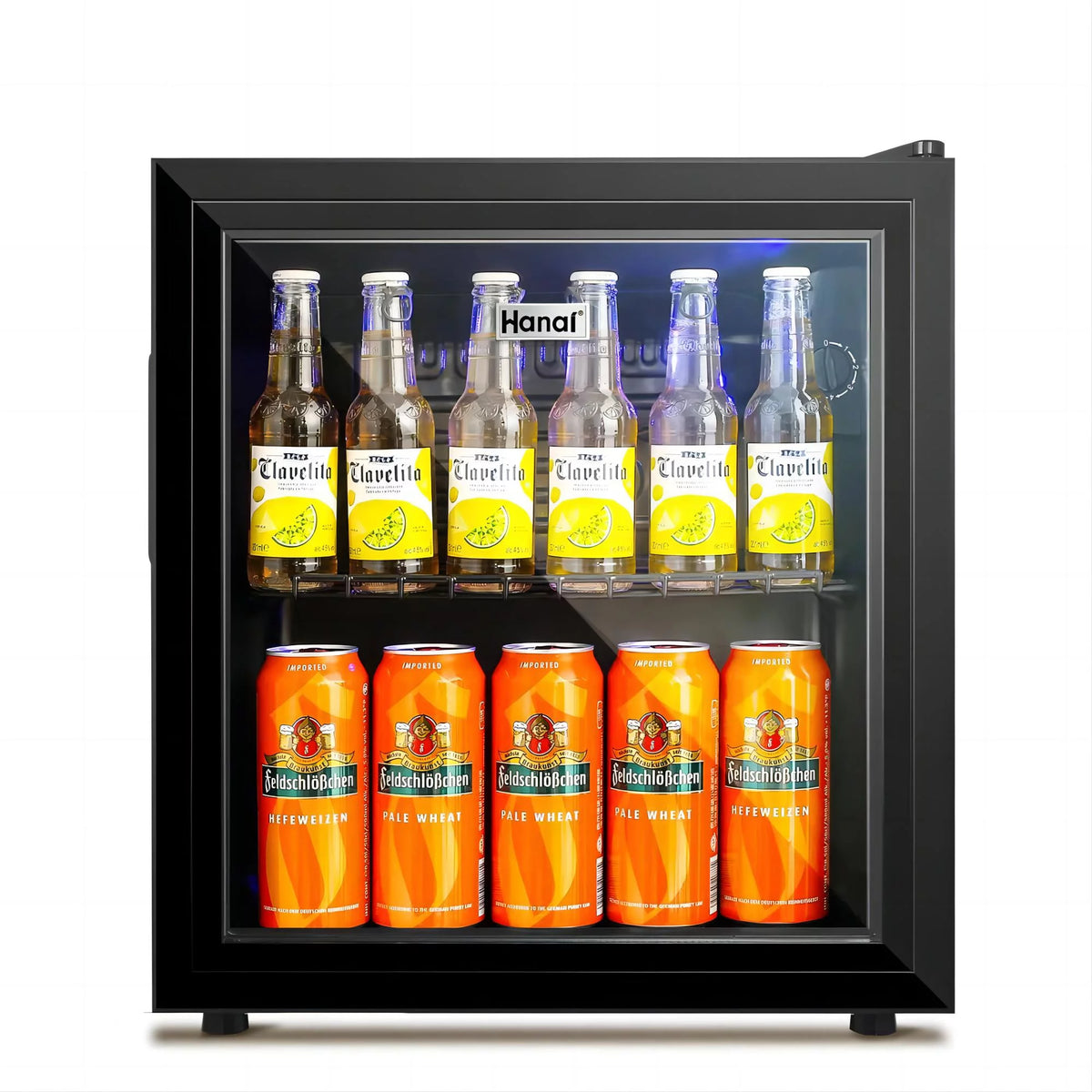 Mini Fridge with Glass Door 50 Can Cooler with Wine Rack, Stainless Steel Look Y1110