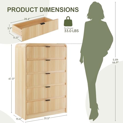 Natural Oak 5 Drawer Wood Dresser Z61746