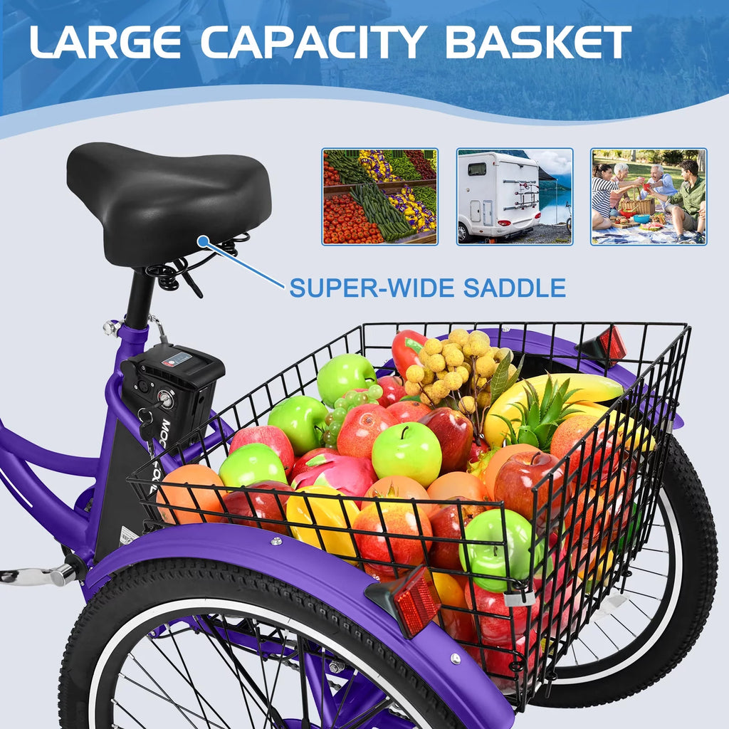 24'' 3 Wheel Electric Tricycle 500W 7-Speed K50324