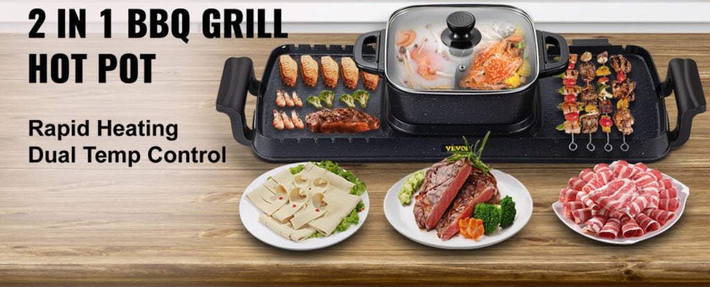 2in1 Electric BBQ Grill Hot Pot 2400W Nonstick Detachable L2944