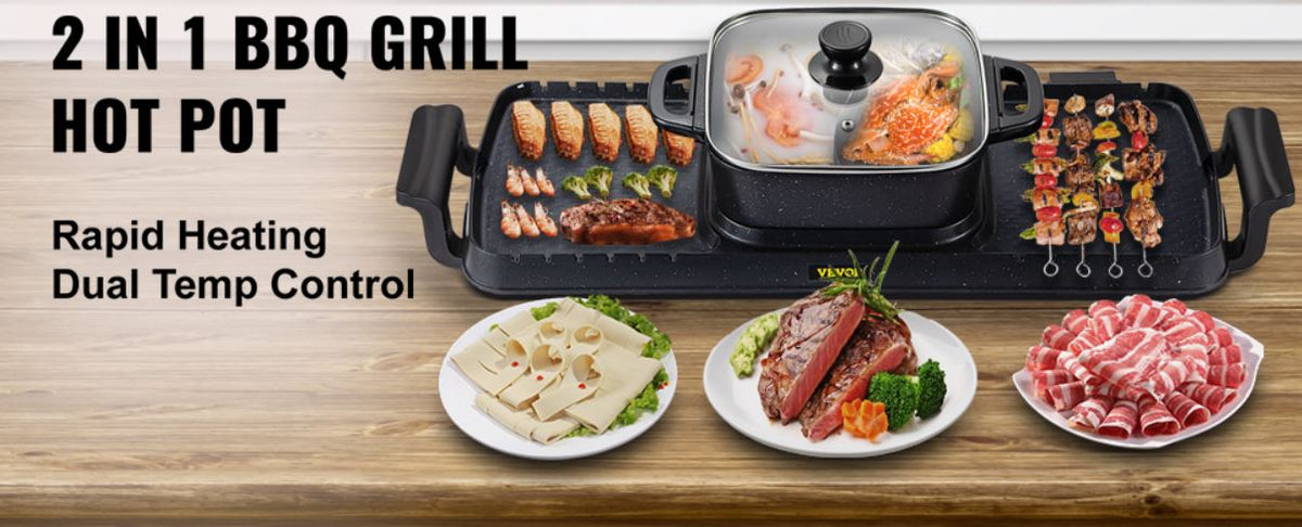 2in1 Electric BBQ Grill Hot Pot 2400W Nonstick Detachable L2944