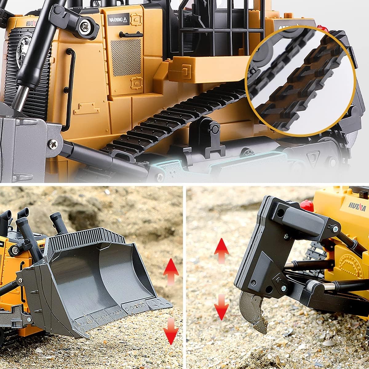 1/16 Scale 9 Channel RC Bulldozer Construction Toy Vehicle with Light and Sound E426451