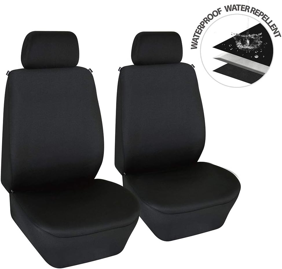 Waterproof Front Car Seat Covers Set Universal Fit Bucket Seat Protector Airbag Compatible Gray and Black 2 PC O78941