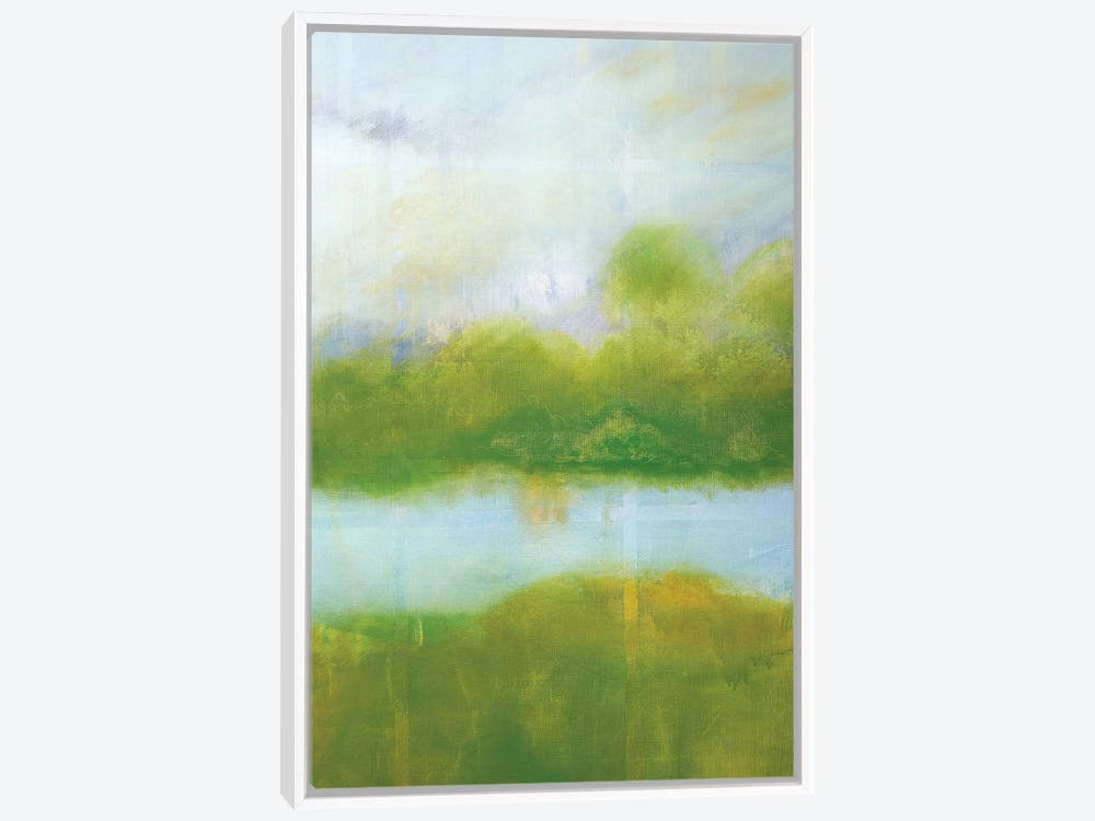 Framed Canvas Art White Floating Frame Purple and Green Landscape B508136