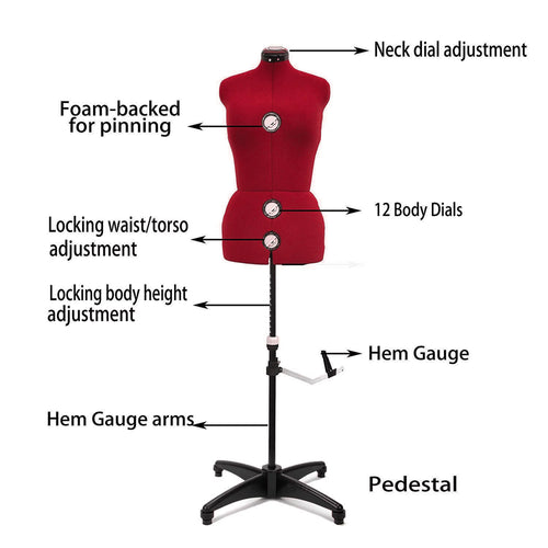 13 Dials Female Fabric Adjustable Mannequin Dress Form Red Large P4654
