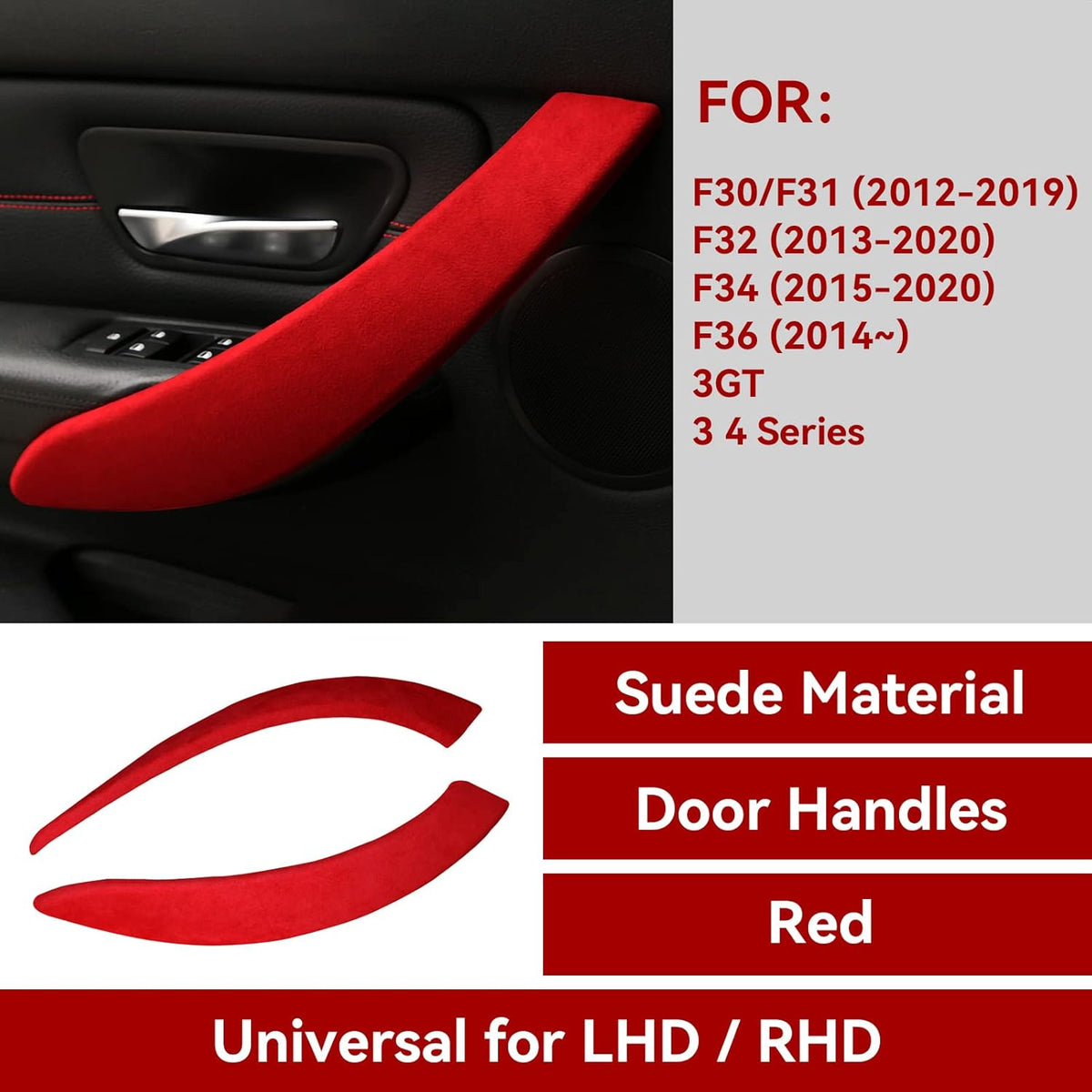 Car Door Handle Panel Cover Trim Sticker Inner Pull Door Handle Decals Red Pack of 2 Y7736