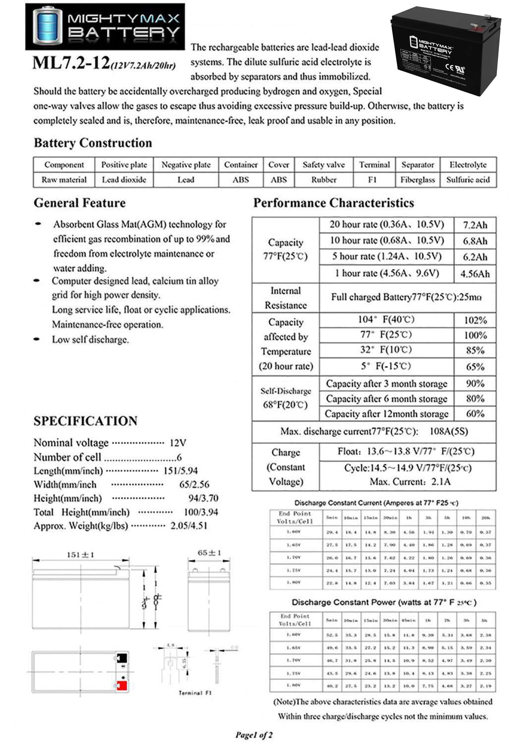 12 Volt 7 Amp Hour Alarm Battery S123846