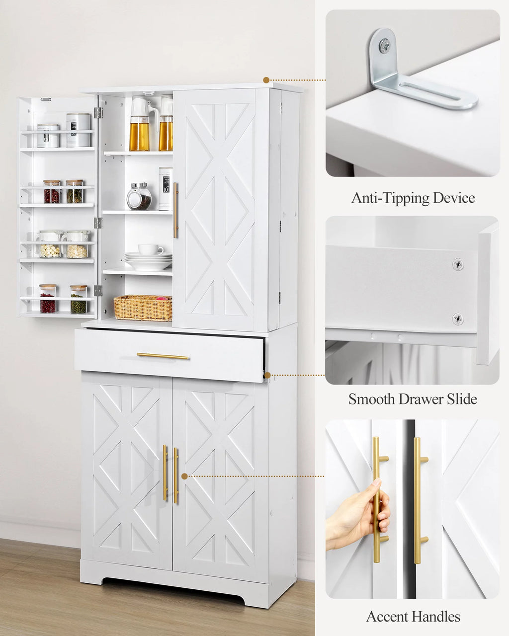 White 72" Kitchen Pantry Cabinet V74119
