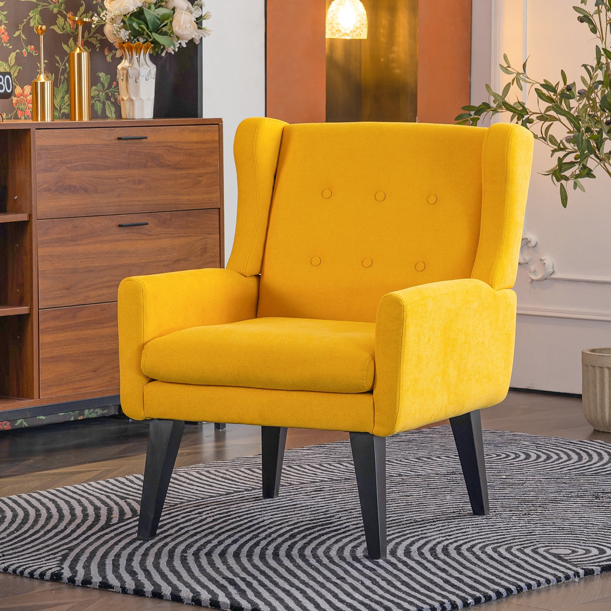 Yellow Tufted Fabric Accent Chair Z926026