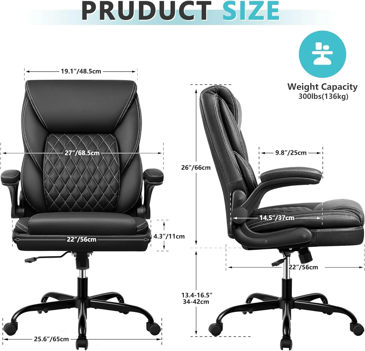 Black Ergonomic Leather Office Chair with Padded Armrests Z58888