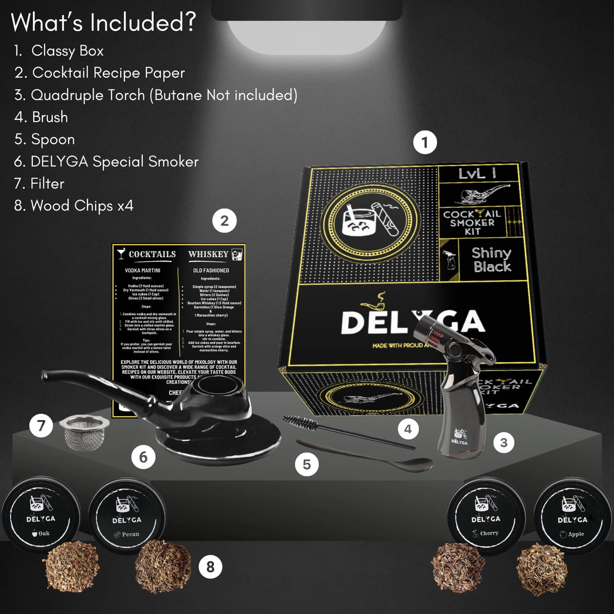 Cocktail Smoker Kit with Torch, 4 Wood Chips Flavors V980