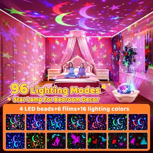 96 Lighting Modes Star Projector 360° Rotating Rechargeable Night Light S793345