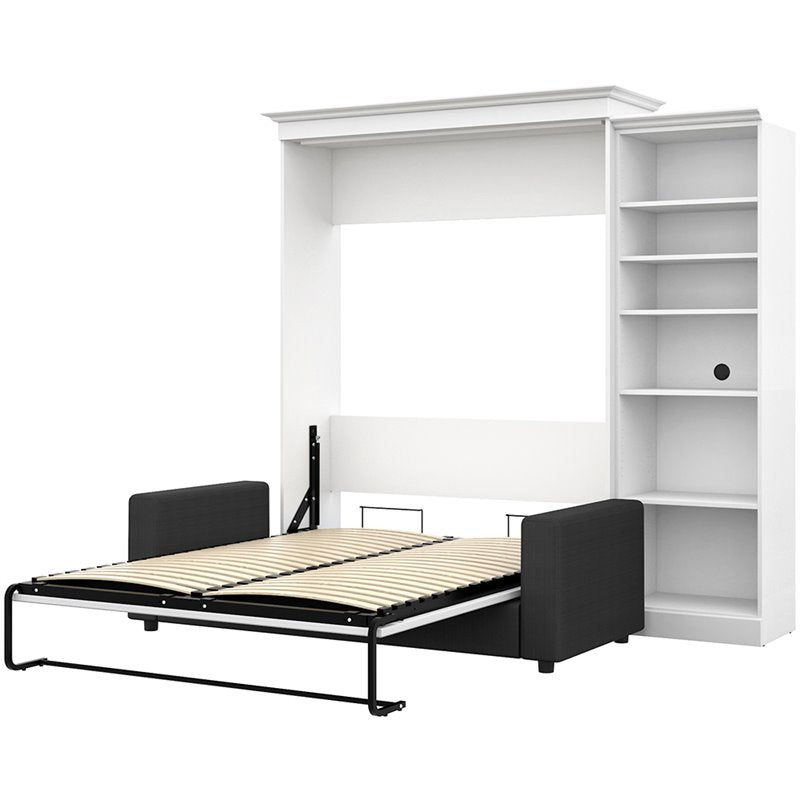 White Gray Wood Queen Murphy Bed with Sofa K591417