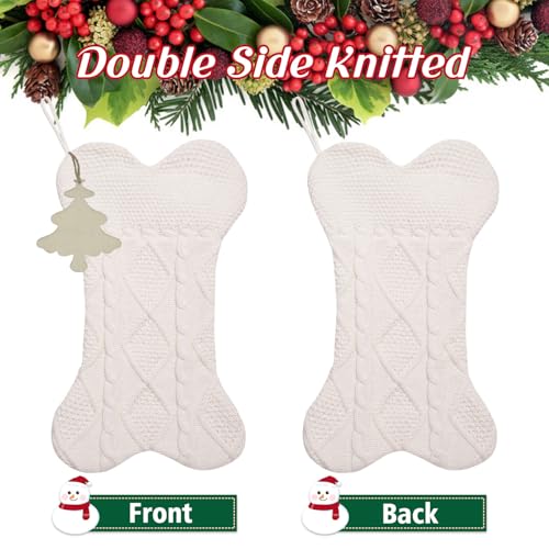 Knitted Dog Christmas Stocking with Name Tag, Large 18 inch Dog Bone Shape Stocking, Dual-Layer Lining, Red Bone W711828
