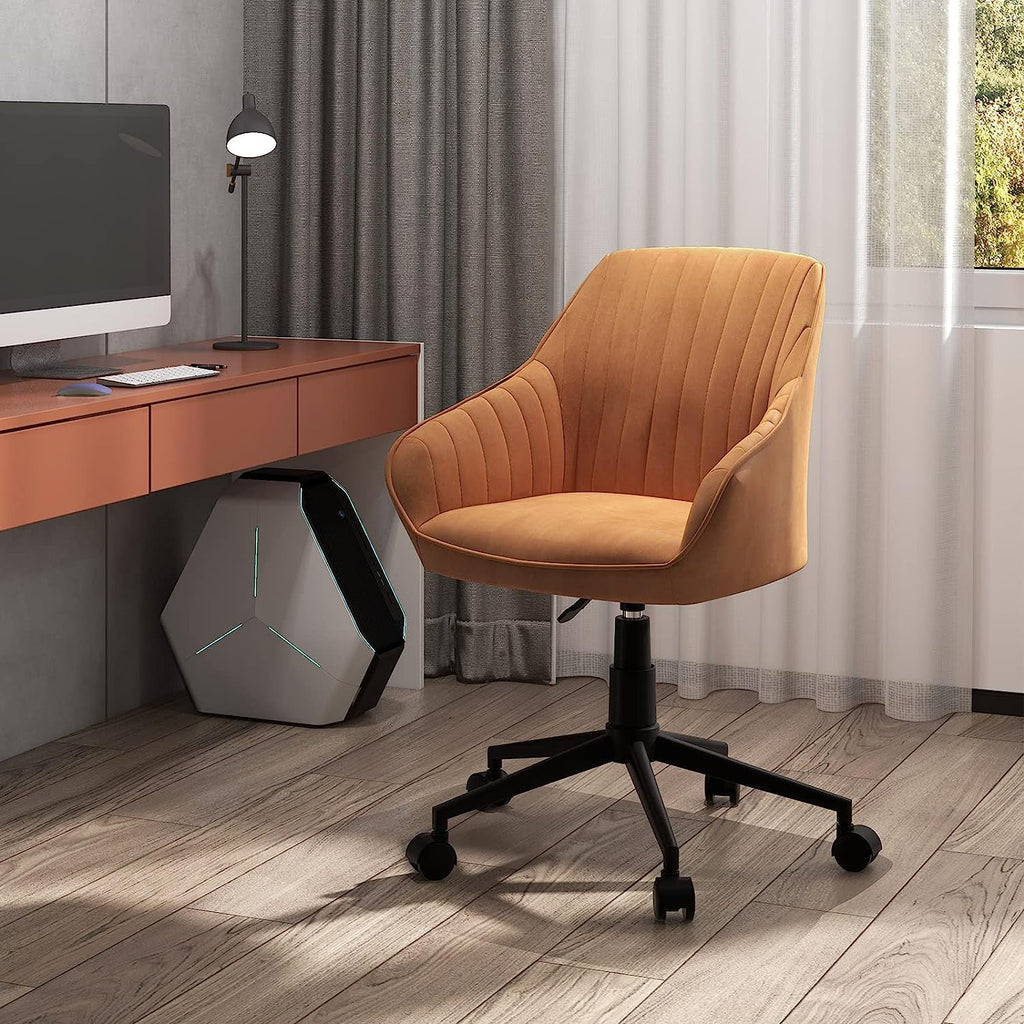 Brown Leather Office Chair with Wheels and Armrests T605