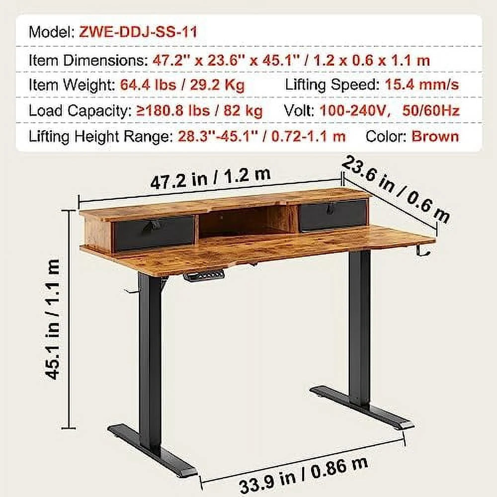 Electric Standing Desk 55.1 x 27.6 Brown E81602