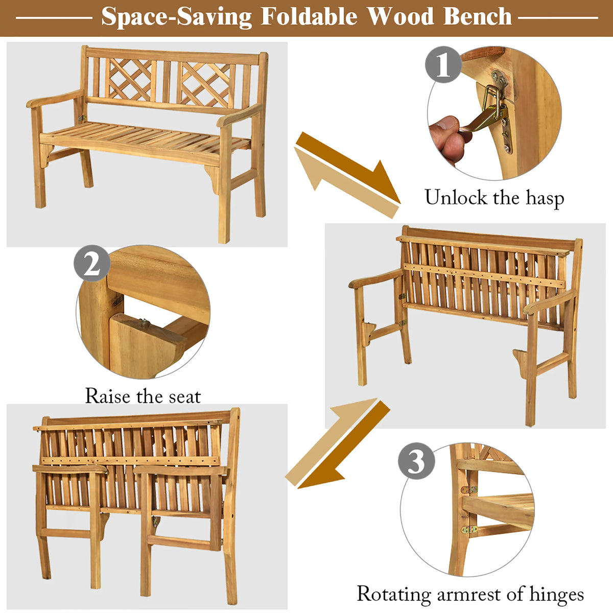 Solid Wood Folding Bench L5601