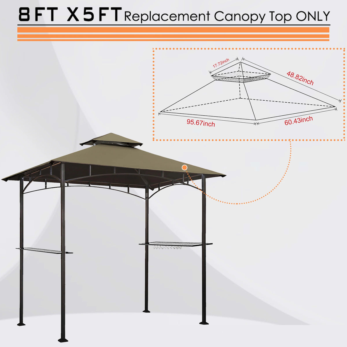 5x8 Double Tiered Grill Gazebo Replacement Canopy Z567