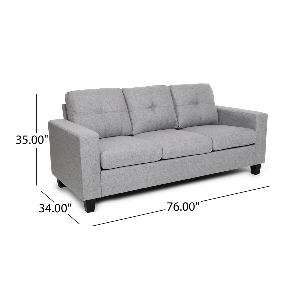 Gray and Dark Brown Fabric Tufted 3 Seater Sofa T7716