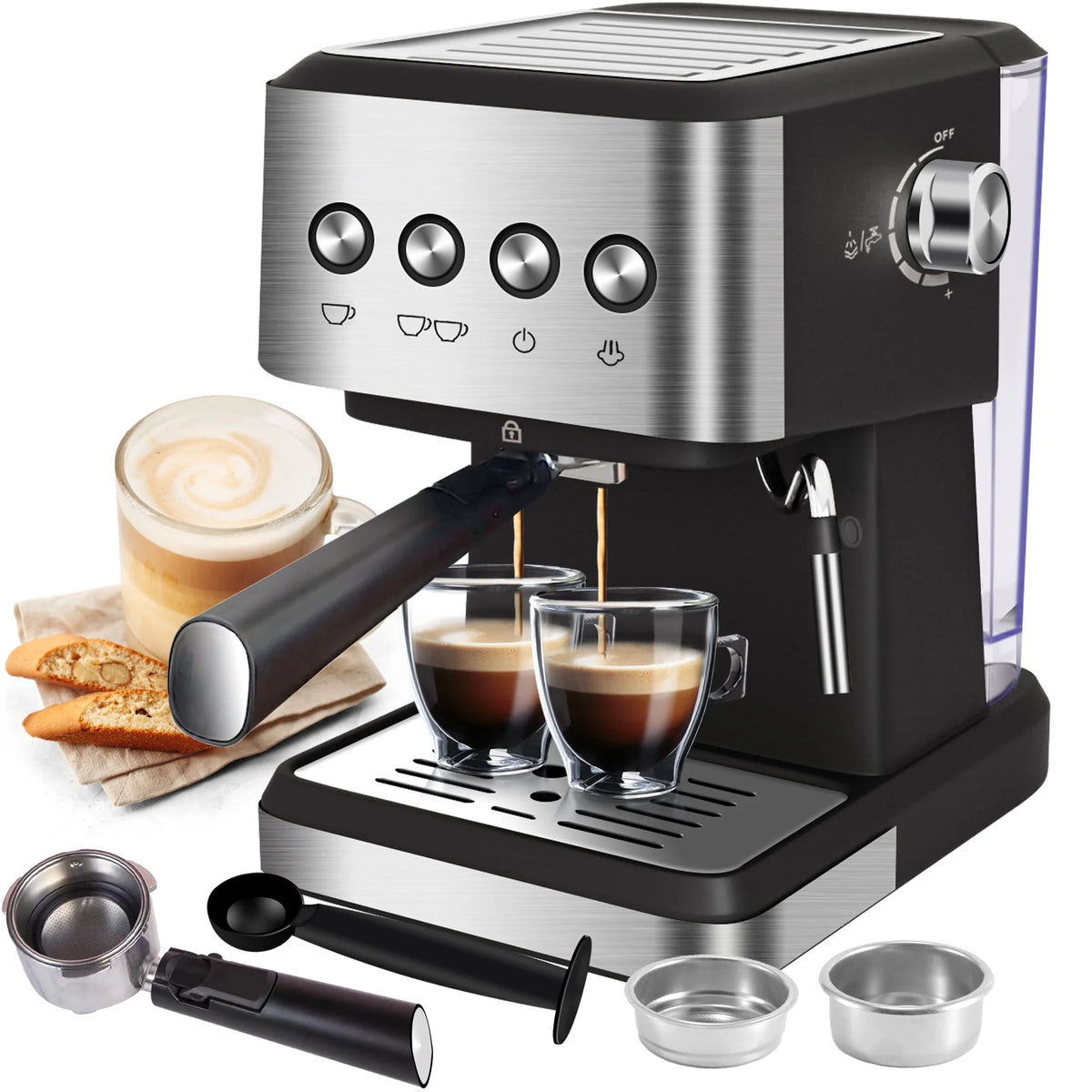 20 Bar Stainless Steel Espresso Machine with Milk Frother E68799