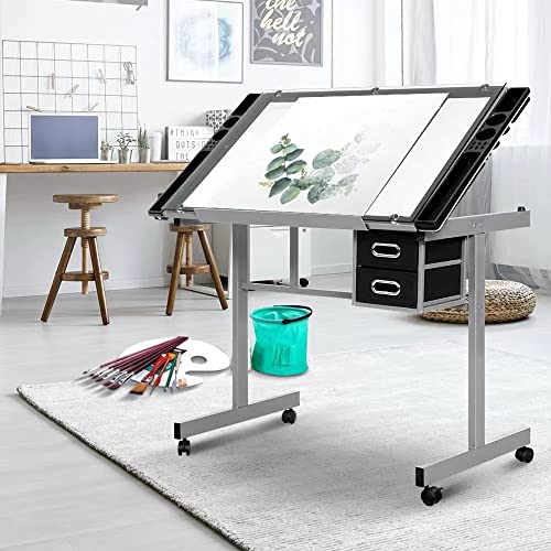 Silver Adjustable Glass Drafting Table T85977