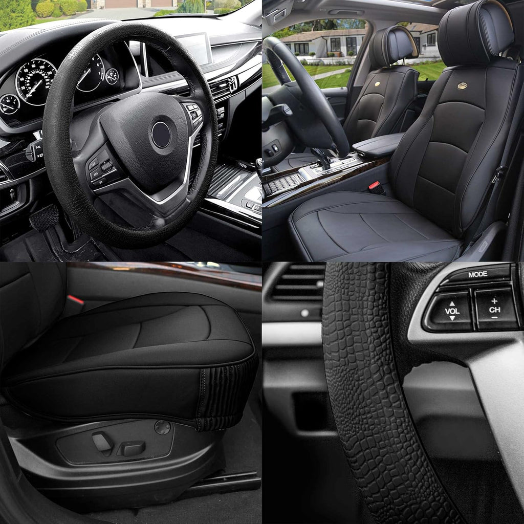 Faux Leather Seat Cushions Front Set Brown Black F9952