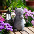 Solar Garden Statue Cat Figurine with Solar Lantern U2974