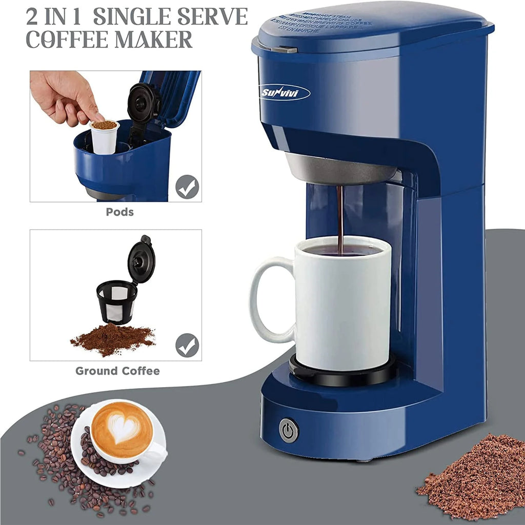 Blue Single Serve Coffee Brewer with Permanent Filter E505654