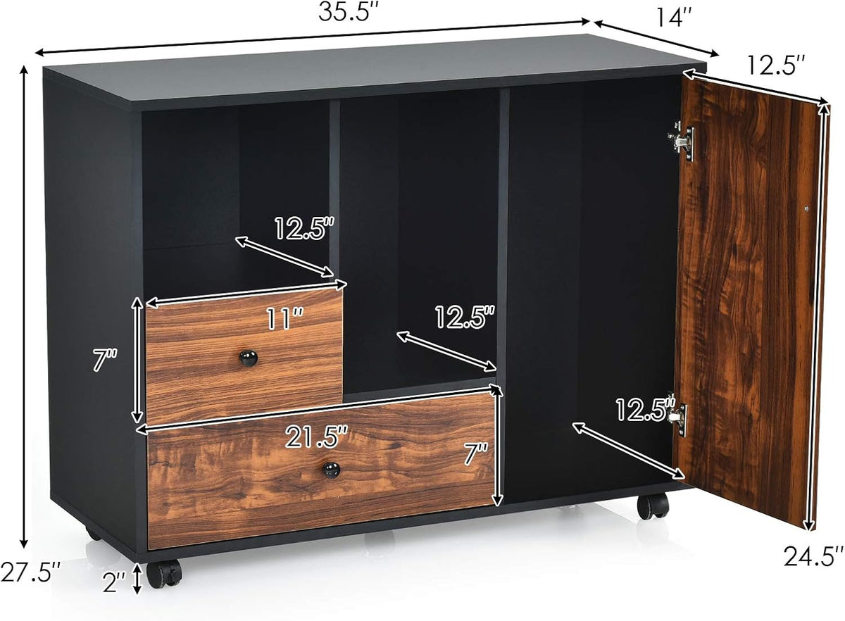 Black Brown 2 Drawer Wood Mobile Filing Cabinet B196119