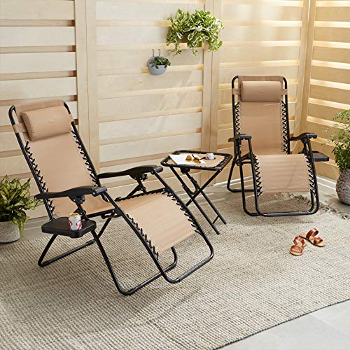Beige Mesh Zero Gravity Lounge Chair Recliners Set of 2 with Side Table Y376272