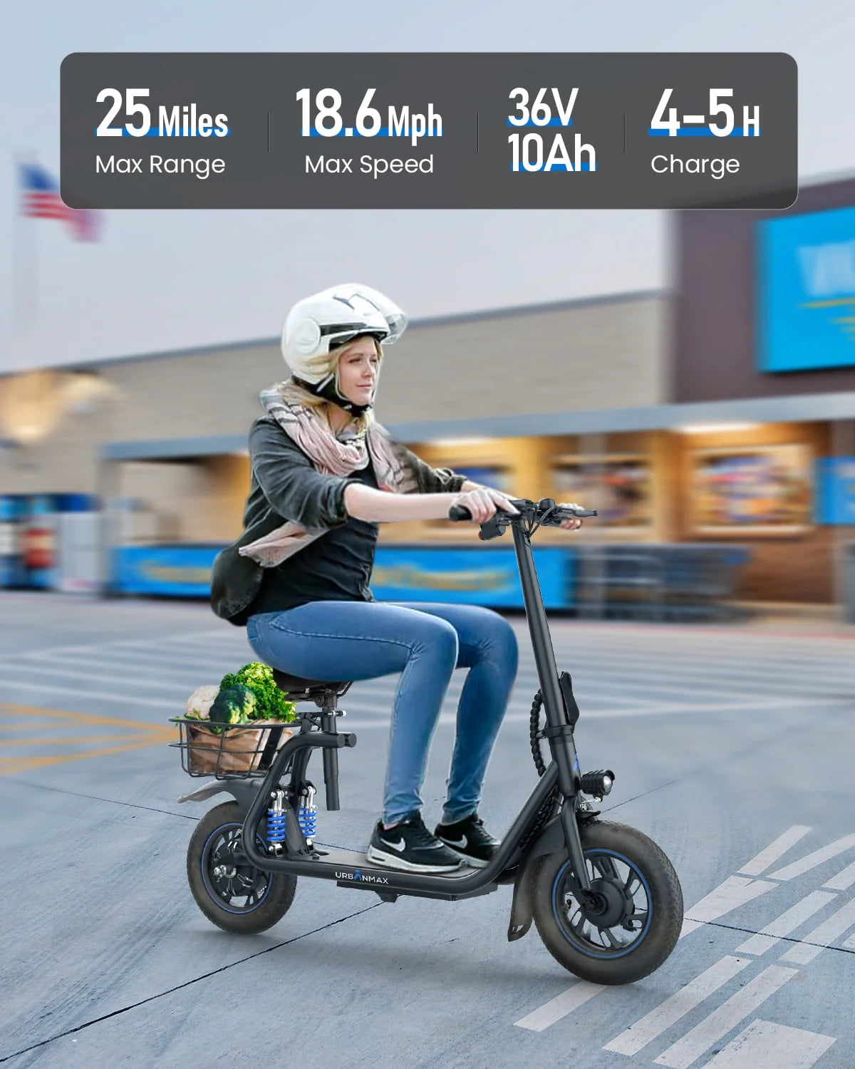 Electric Scooter with Seat & Carry Basket H5182