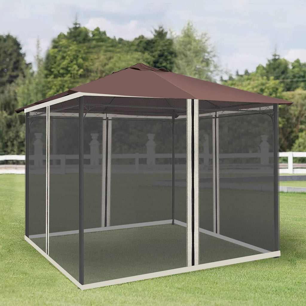 4-Panel Mesh Mosquito Netting Sidewalls with Zippers for Patio Gazebo R70534