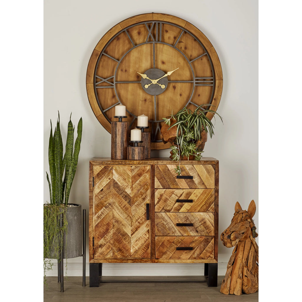 Brown Mango Wood 4 Drawers 1 Shelf 1 Door Geometric Cabinet R9979