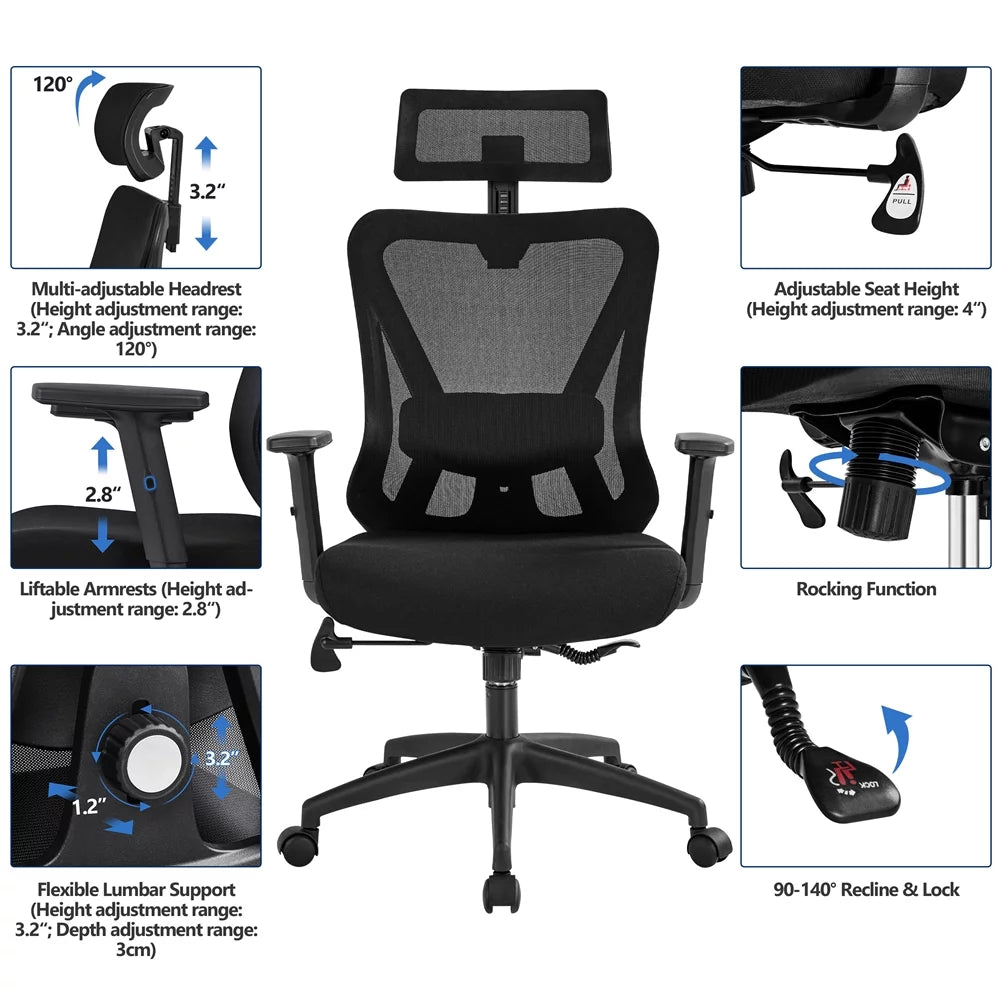 Black Ergonomic Mesh Office Chair with Headrest J80738