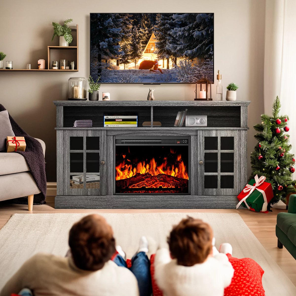 Electric Fireplace TV Stand with Adjustable Shelves Y540