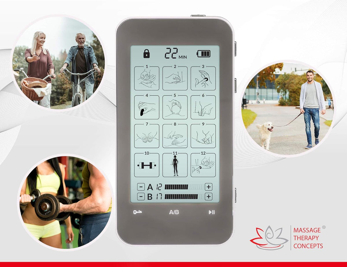 TENS Unit and EMS Combination Muscle Stimulator with 2 Channels, 12 Modes, Belt Clip and Protective Hard Travel Case N4199