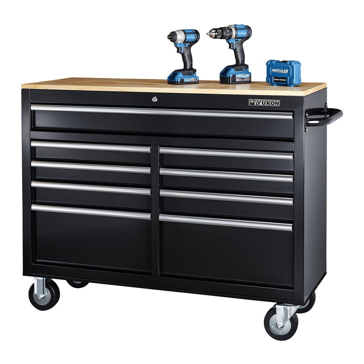 Black 9-Drawer Mobile Storage Cabinet with Solid Wood Top N5716