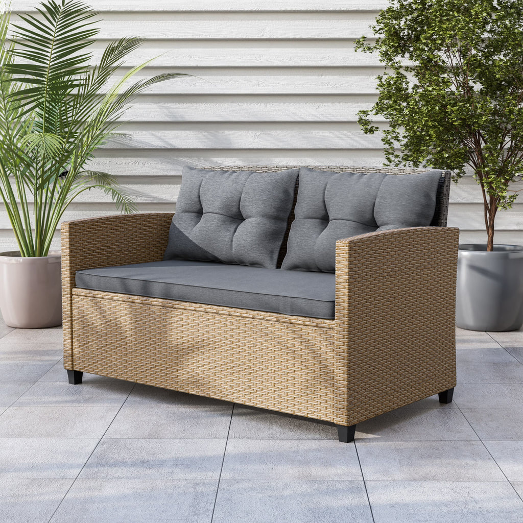 Compact Wicker Pillow Back Outdoor Loveseat C73128