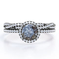 Four-Prong Halo Setting 1.5 Carat Round Brilliant Cut Gray Salt and Pepper Diamond Bridal Ring Set in 18K Black Gold Plating over Silver A417880