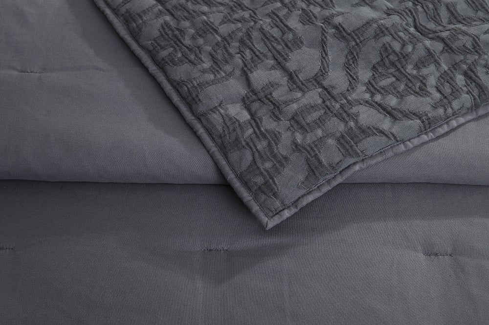 Gray Damask Cotton Quilt King J953