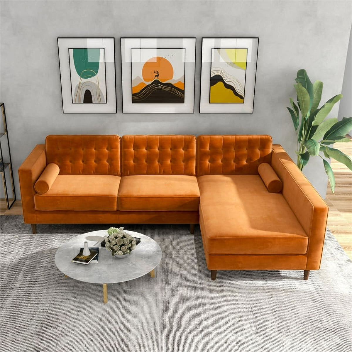 Orange Velvet Corner Sectional Couch E1223