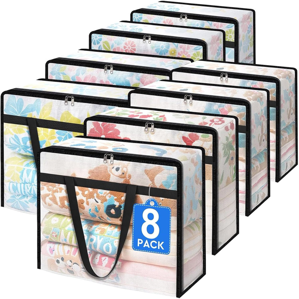 8 Pack Clear Clothes Storage Bags with Sturdy Zipper and Handle (90L) B751