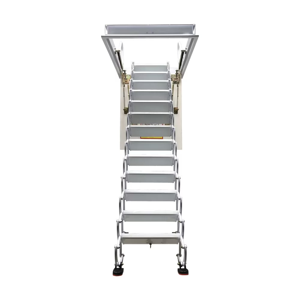 Attic Pull Down Ceiling Ladder Stairs Retractable Folding Extension Loft Stairs Ti-Mg Alloy White 31.5*39.37in Max. 10.5ft Height L6005
