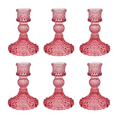 Glass Candlestick Holders Set of 6 C328