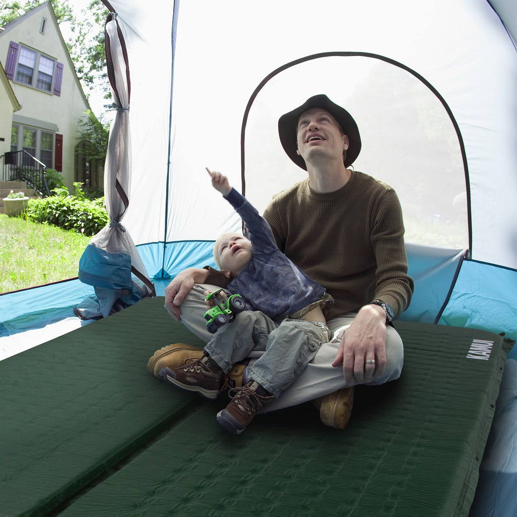 Green Self Inflating Sleeping Pad 2 inch Thick Foam Connectable J827