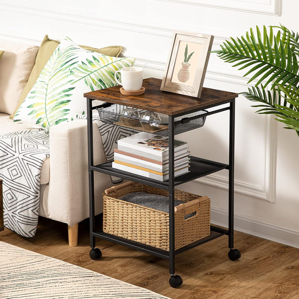 3-Tier Printer Cart with Storage Shelf and Wheels Y37352