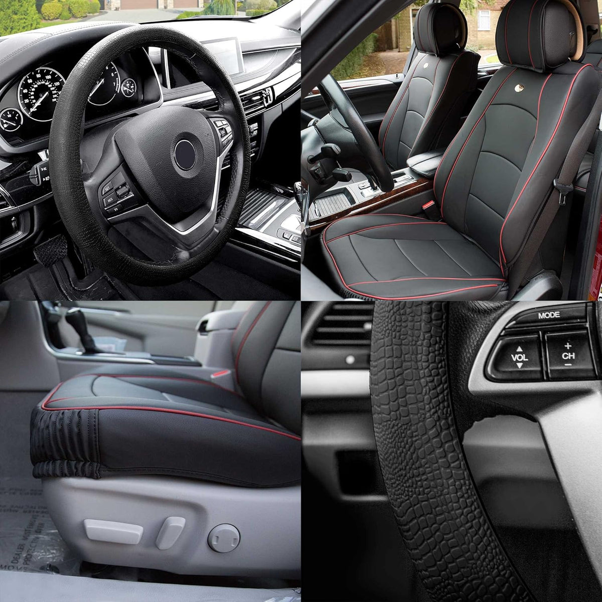 Faux Leather Seat Cushions Front Set Brown Black F9952
