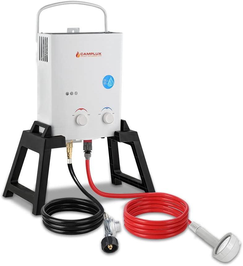 Gray Portable Tankless Propane Water Heater with Carry Bag E429