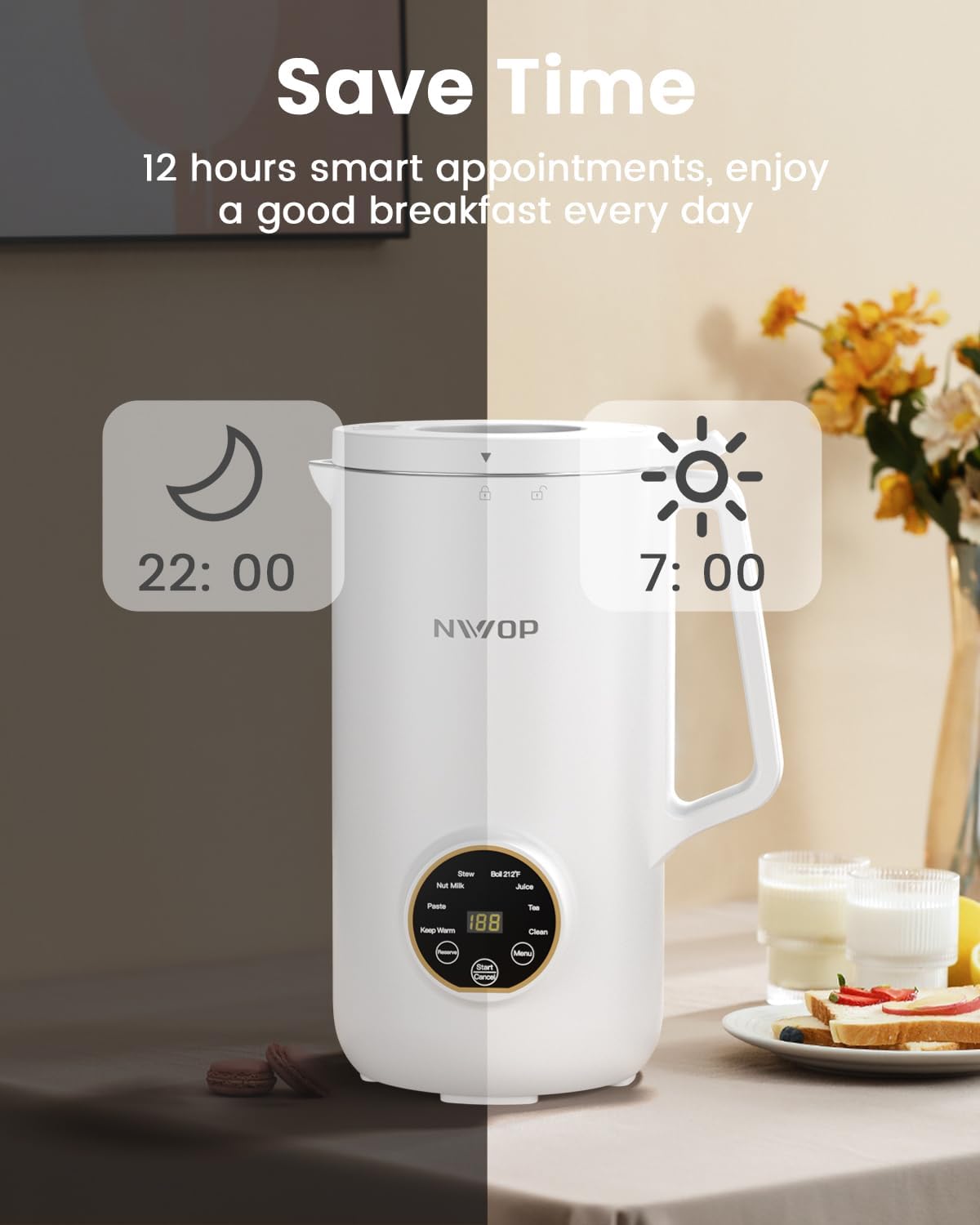 6 IN 1 Nut Milk Maker Machine, 28 oz Soy Milk Maker with 10 Blades 12H Timer Self-Cleaning H711666