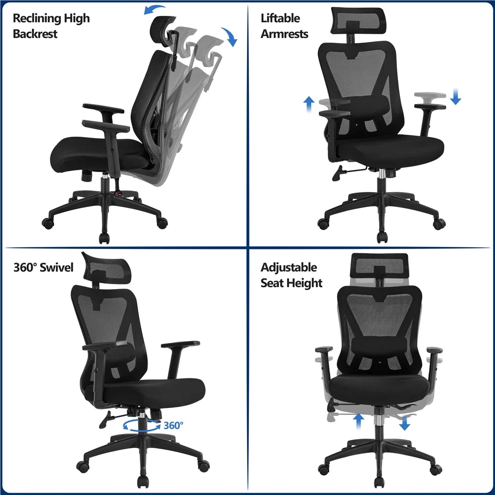 Black Ergonomic Mesh Office Chair with Headrest J80738